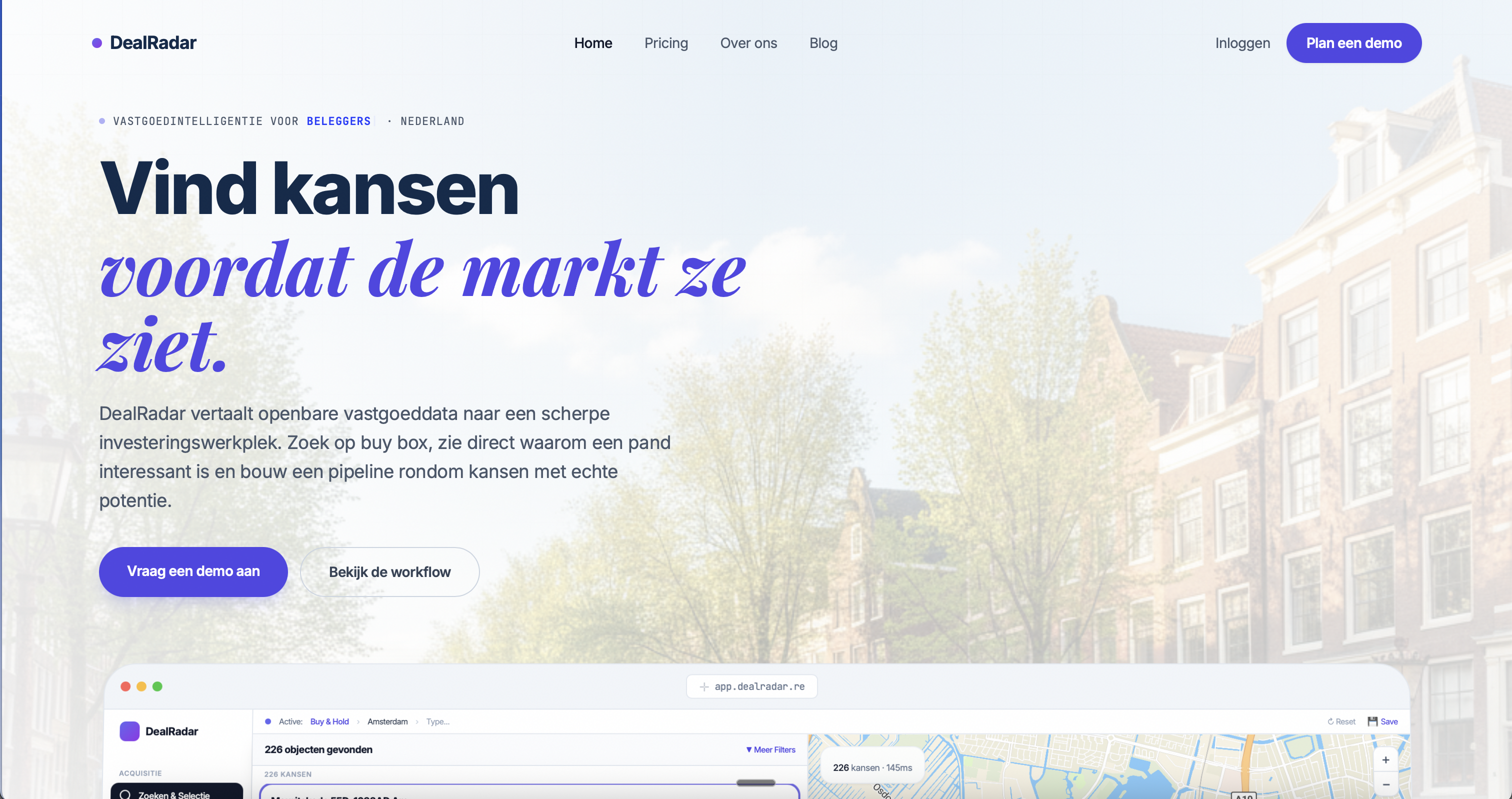 DealRadar - vastgoed dealflow platform, SaaS gebouwd door Drijfveer