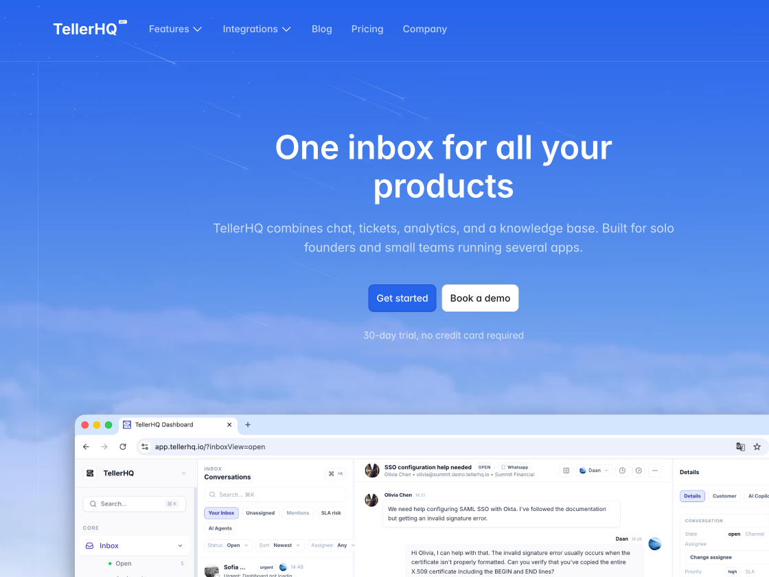 TellerHQ - SaaS inbox platform voor klantenservice, gebouwd door Drijfveer